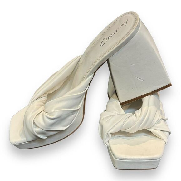 Circus NY Marianna Block Heel White Vegan Leather Sandals Size 6.5 - Picture 5 of 8